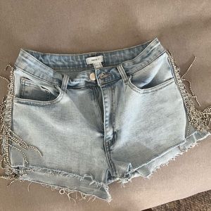 Forever 21 Rhinestone Fringe Jean Shorts